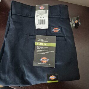 Dickies Mens Size 34x34 Slim Fit Twill Work Pants Flex Blue Tapered Leg NEW 0490
